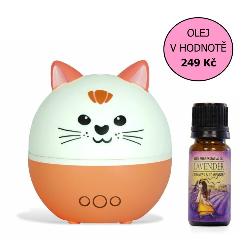 Dětský aroma difuzér Airbi PET MEOW + esenciální olej Airbi LEVANDULE