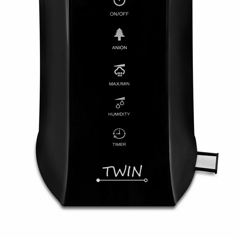 Airbi TWIN - ultrazvukový zvlhčovač vzduchu s ionizátorem a možností aromaterapie - černý - 2. jakost