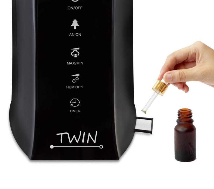 Ultrazvukový zvlhčovač vzduchu s ionizátorem a možností aromaterapie Airbi TWIN - černý