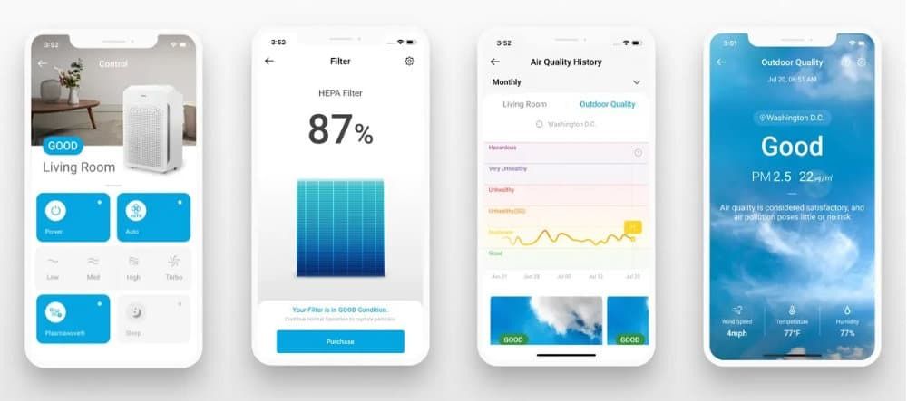 Náhledy aplikace Winix Smart